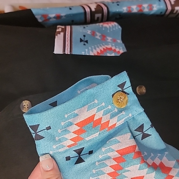 Aztec button down, teal, black long sleeve, shacket - Picture 6 of 8
